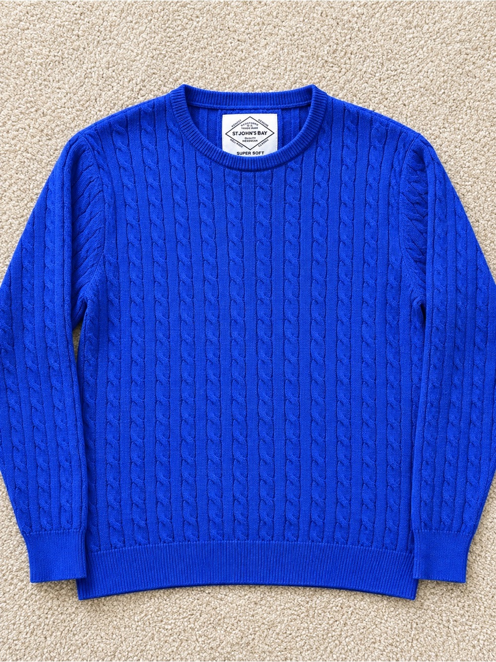 St. John's Bay Men's Cable Knit Crewneck Sweater - Royal Blue
